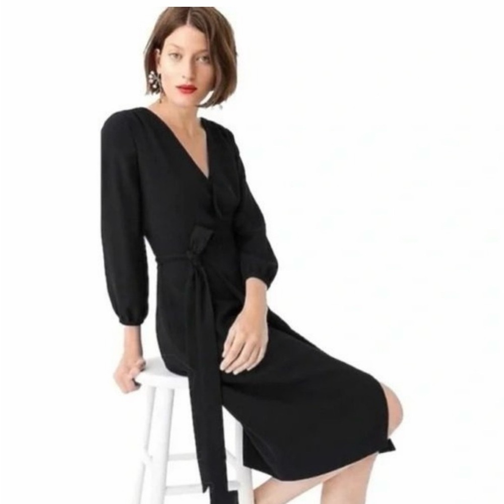 J. Crew Black Long Sleeve Wrap Dress